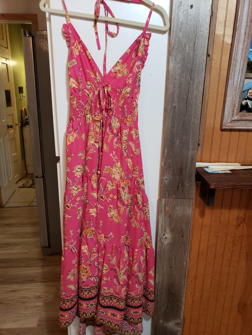 Chelsea&violet Pinkfloral/paisley Halter Smocked Tiered Maxi Dress Large